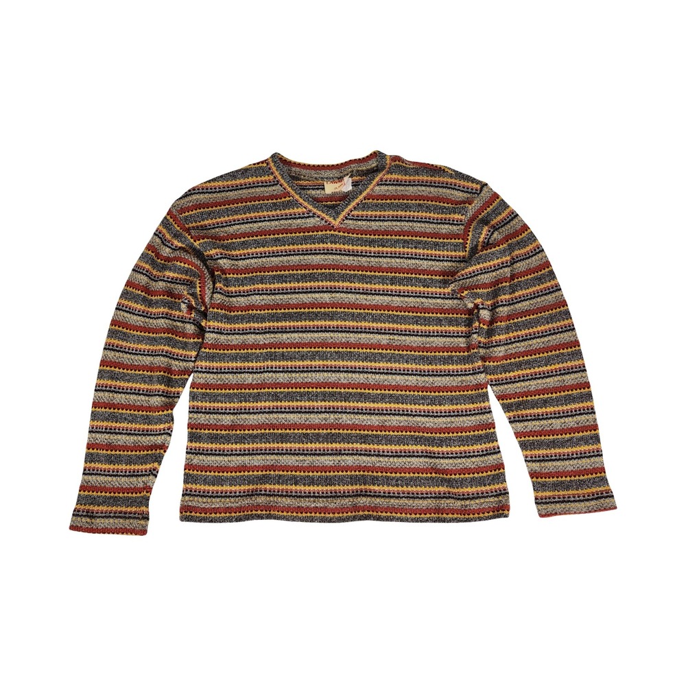 Vintage Lawman Jeans V-Neck Striped Sweater Multi-Color Knit Long‎ Sleeve Top